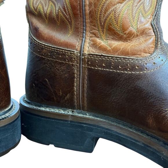 Justin Stampede Brown Leather Mid Calf WK4812 Mens Western Cowboy Boots sz 10 D - Picture 3 of 16